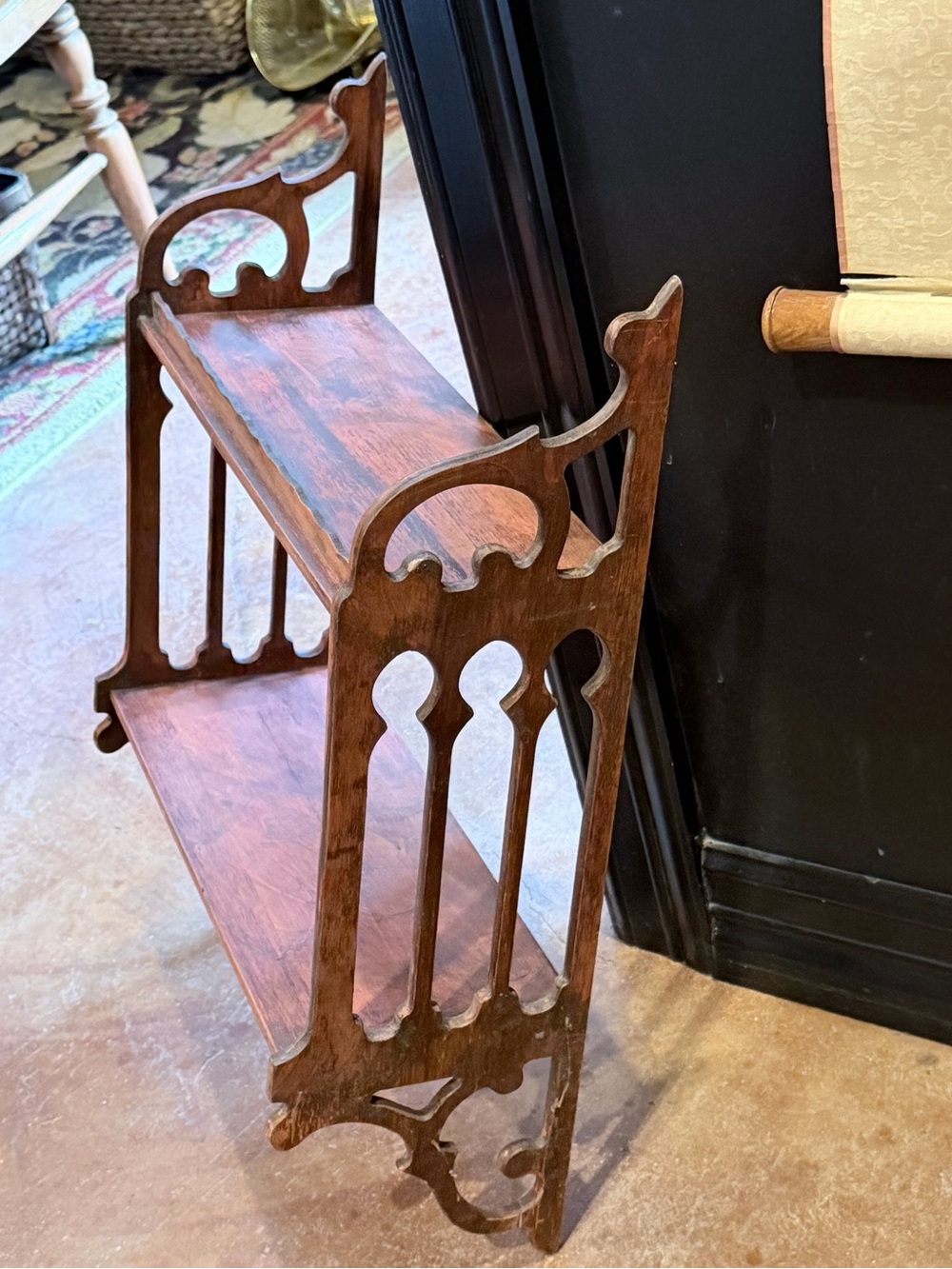 Antique-Style Two-Tier Wooden Shelf or Bookcase Gothic Style
